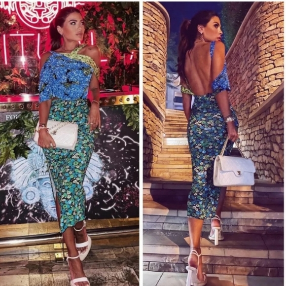 ZARA WOMAN NWT FW21 FLORAL PRINT DRESS BLUE GREEN CUT OUT - Picture 4 of 6